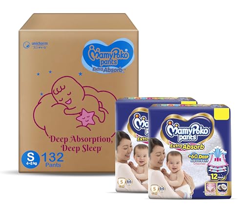 MamyPoko Pants Extra Absorb Baby Diapers, Small (S), 132 Count, 4-8 kg