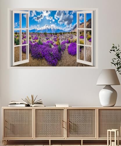 JVERF - JZZA32040 USA Mountains Verbena Scenery Panorama California| Self-Adhesive Open Window Wall Sticker