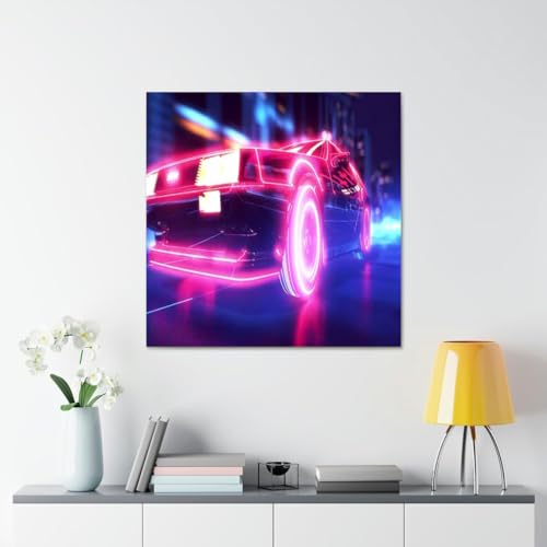 GADGETS WRAP Canvas Gallery Wrap Framed for Home Office Studio Living Room Decoration (17x17inch) - Neon Car (2)