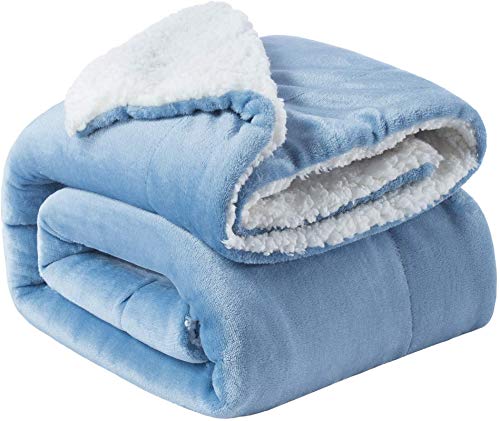 BSB HOME Polyester Micromink Warm Sherpa Super Soft Flannel Solid/Plain Blanket for Light/Mild Winter, Aqua, Size 150 x 230 Cms (Approx 4.7 x 7 ft, Single), Skin Friendly