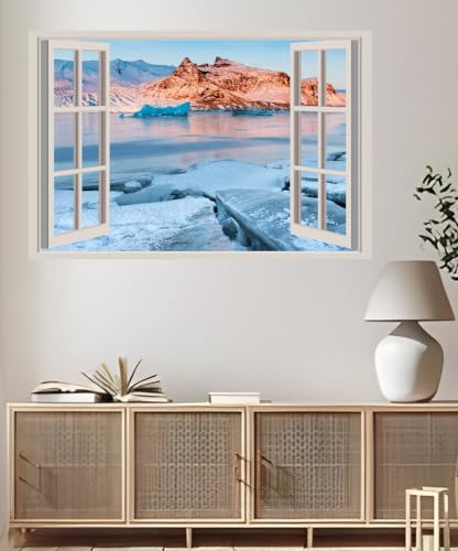 JVERF - JZZA22791 Iceland Winter Rivers Snow Ice Crag| Self-Adhesive Open Window Wall Sticker