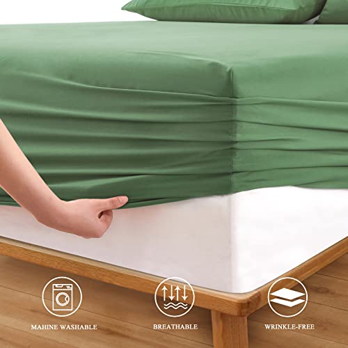 Horbaunal Extra Deep Pocket Queen Fitted Sheet Only - Fits Up to 24 Inch Mattress - Luxury 1800 Thread Count - Microfiber Forest Green Fitted Bed Sheet Queen Size