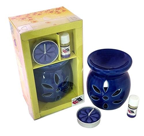 The Decor Affair 1 Pcs Lavender Dreamscape Luminary Ensemble - Azure Skies Ceramic Tea Light Keeper, Aroma Infusion Illuminator, and Wax Euphoria Melter.