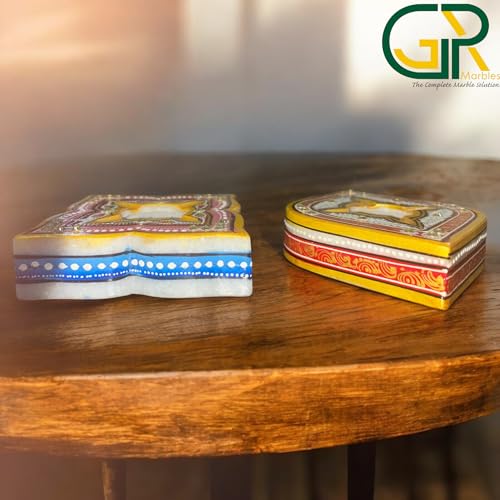 GRP MARBLES Handcrafted Decorative Ash Trays with Intricate Designs, Set of 2, 10 cm x 10 cm