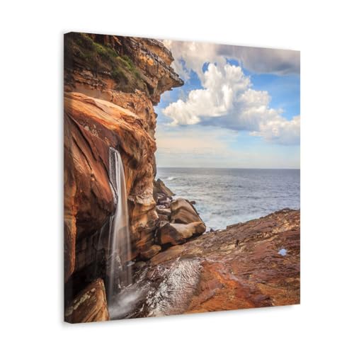 GADGETS WRAP Canvas Gallery Wrap Framed for Home Office Studio Living Room Decoration (17x17inch) - Waterfall Near Sea Scenery View