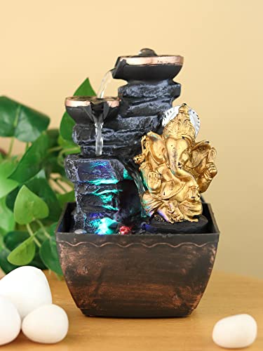 SPLICE Lord Ganesha Resine Tabletop Water Fountain Showpiece for Home & Office Decor