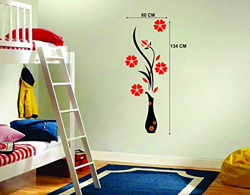 Walltech Flower Vase Red Wall Sticker| Beautiful Design Wall Decoration Sticker