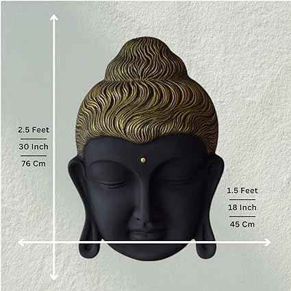 Shawshank 2.5 Feet Curly Buddha Head Wall Hanging Mural Showpiece for Home Entrance Decor, Office, Study Room - Idol Statue Buddha face Wall Mount/Buddha Curly Hair Face Wall Hanging