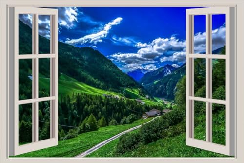 JVERF - JZZA23240 Italy Mountains Forests Sky Scenery Bolzano Grass| Self-Adhesive Open Window Wall Sticker