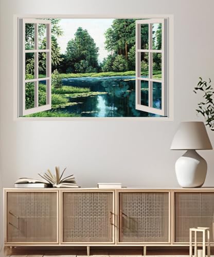 JVERF - JZZA26342 Pictorial Art Lake| Self-Adhesive Open Window Wall Sticker