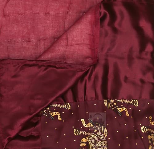 PINAARAS INTERIOR Cotton Filled Light Weight Silk Jaipuri AC Quilt/Razai Gold Print Jaipuriya Rajai/Razzai - (Animal Print, Maroon Elephant Single Bed Set of 2)