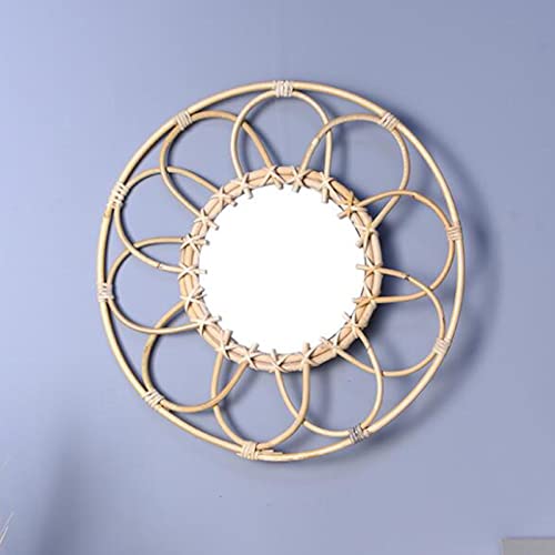 CALANDIS Rattan Round Makeup Mirror Bathroom Wall Hanging Mirror Art Bedroom Decors Inner Dia 18cm