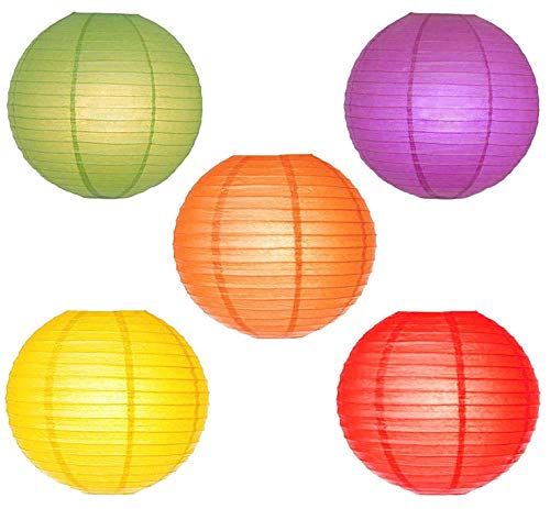 Rangwell Hanging Lantern Rice Paper Ball Lamp Shade (12inch, Mix Colour) - Pack of 10