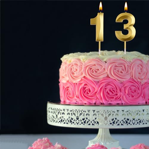 AOOLADA 13th Birthday Candles, Gold 3D Number 13 Happy Birthday Candle Cake Topper Decorations for Teenagers Boys Girls