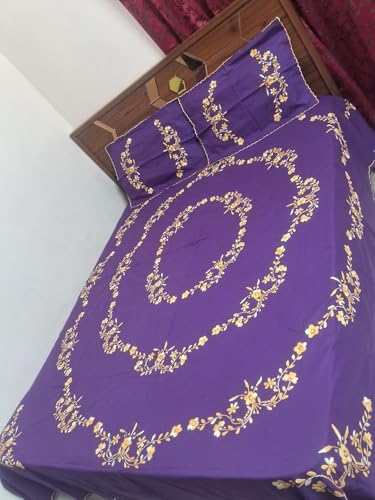 Nice Things Handwork Embroidery Bedsheets 200 Thread Count, Purple Color 3