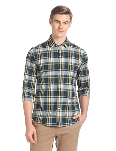 U.S. POLO ASSN. Men's Checkered Slim Fit Shirt (UDSHT0719_Green