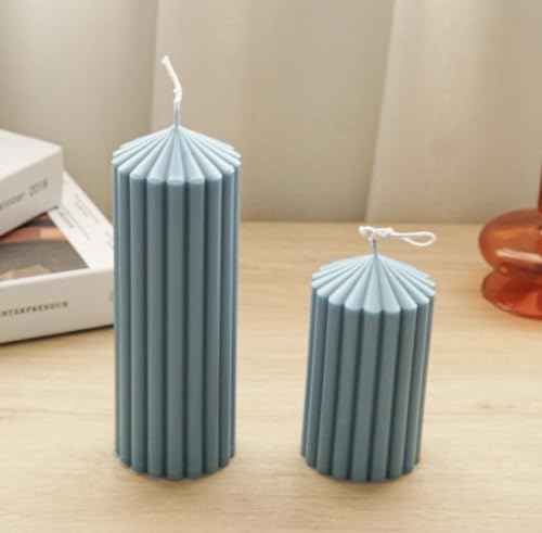 Striped Pillar Candle | Tall Candle | Scented Candles | Soywax | Set of 2 Tall and Short (White)