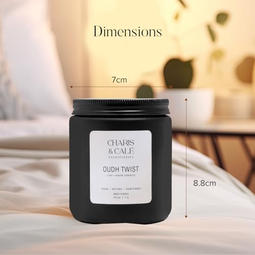 Charis & Cale Oudh Twist Candle Jar - 200 Gm | Smokeless, Soot-Free & Non-Toxic Candles for Home Decor & Aromatherapy | Long Burning Time of 30+ Hours | Best for Gifting & Meditation