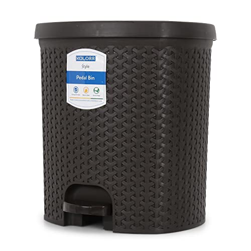 Kolorr Magnum 14 Litres Dustbin with Lid Large Plastic Garbage Waste Pedal Bin with Inner Bucket for Kitchen / Home / Office / Bathroom - (Dark Brown)