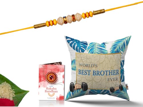 Pillow Rakhi for Brother with Gift - Rakhi with Rakhi Cushion with Filler Greeting Card- Rakhi for Brother, Gifts for Brother, Gifts for Rakhi, Gifts for Rakshabandhan Rakhi Gifts-CH-BRO-14-PA