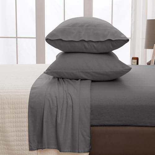 Extra Soft 100% Turkish Cotton Flannel Sheet Set. Warm, Cozy, Lightweight, Luxury Winter Bed Sheets in Solid Colors. Nordic Collection (Full, Frost Grey)