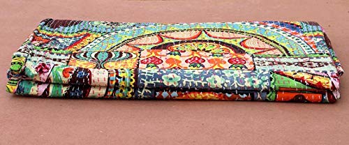 Fashion Hub Textile Work Creations Cotton Patchwork Floral Hand Printed Kantha Patch Design Bedding Quilt (Multicolour, 60x90 Inch)