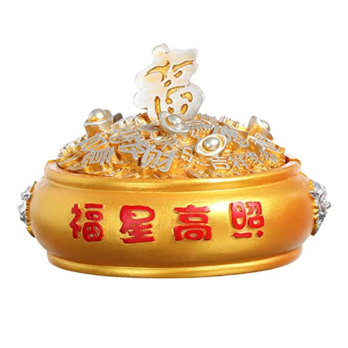 MYADDICTION Chinese Ashtray with Lid Resin Crafts Sculpture for Home Decoration Men Gift Gold A