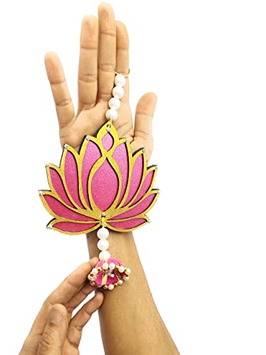 StepsToDo (with device) Hanging Wooden Lotus Cut-Out Handicraft. Set of 6. Rose Pink. Festive DIY Craft Material. Completely Wooden. Decoration for Any Festival, Diwali, Pooja, Wedding Gift.(6)