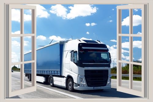 JVERF - JZZA18772 Trucks White| Self-Adhesive Open Window Wall Sticker