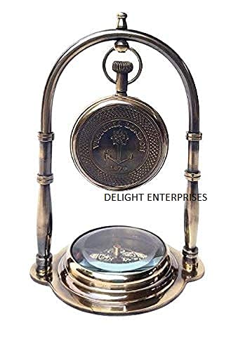 Delight Enterprises Antique Brass Hanging Table Watch with Directional Compass Full Brass Frame for Your Office Table Best Gift for You