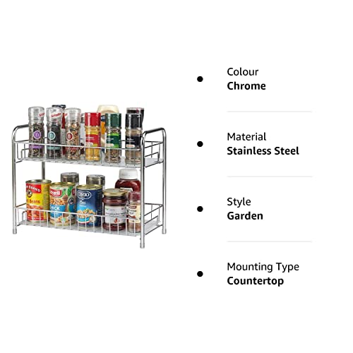 Lyrovo Stainless Steel 2 Tier Kitchen Countertop Spice Container Organizer Rack with Shelf Liner for Cabinet Pantry Office (Chrome, Standing Shelf)