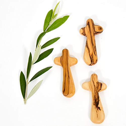 Certified Holy Land Olive Wood Caring/Holding Cross (6, Medium Pocket Cross - 3.75" x 1.75" x 0.5":)