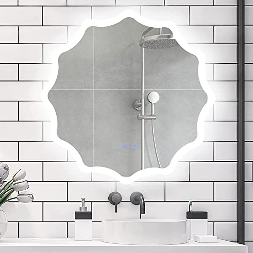 TINITALO Bathroom LED Mirror Home Mirror Wall Mirror with Touch Sensor, 3 Light Effects, Glass, Round LED-20 (36 x 36 Inch)