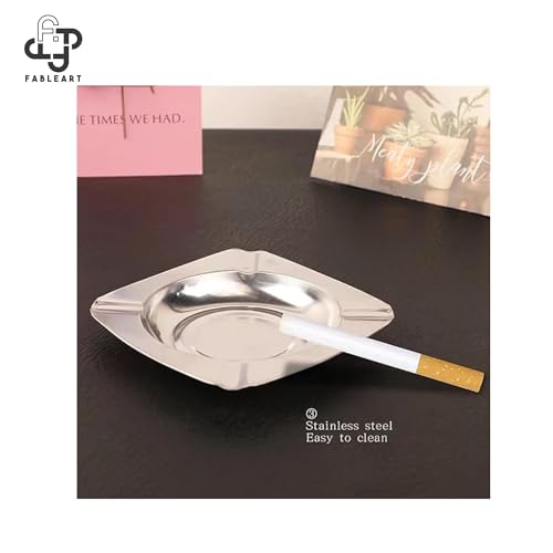 Fableart Square Ash Tray with 4 Grooves - Durable Stainless Steel Design for Indoor and Outdoor Use - Perfect for Home, Office, and Patio