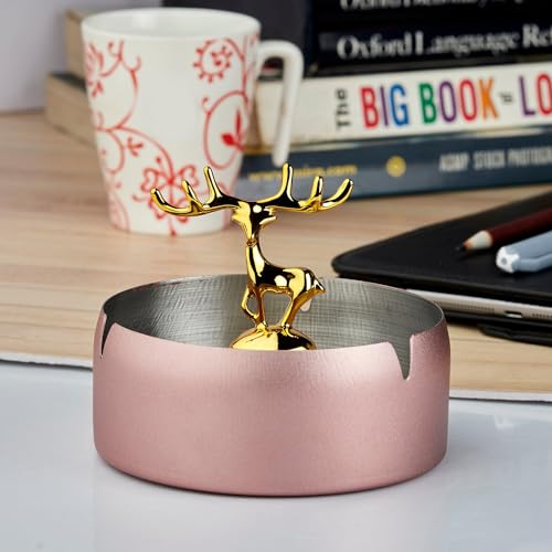 Ashtray,Moose Ashtray, Stainless Steel Home Ash Tray Set for Cigarettes, Cool Ashtray for Outside and Indoor Use, X-Large – Pink