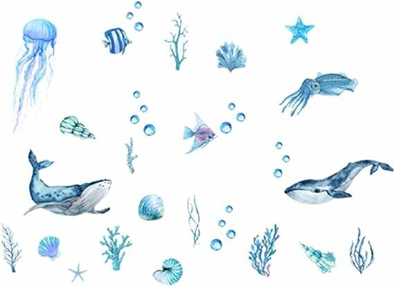 GADGETS WRAP Sea Animal Wall Stickers for Bathroom Shower Room Decoration Wall Decor Stickers Whale Seaweed Jellyfish Bubble Wall Decals Bathtub Stickers