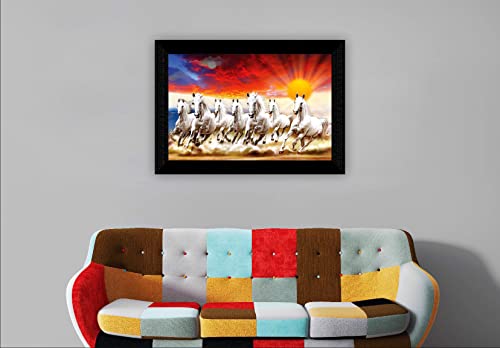 SAF Pack of 1 Seven Running horse modern art wall painting with framed for living room 11 inch x 14 inch CANFM31311