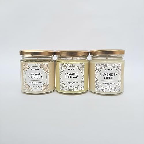 Vanilla, Lavender & Jasmine Eliora Scented Soy Blend Candles (Set of 3-140gms Each) Burn Time- 30 Hours, Best for Gift