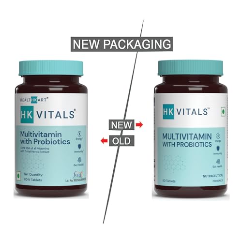 HealthKart HK Vitals Multivitamin with Probiotics, Vitamin C, Vitamin B, Vitamin D, & Zinc, Supports Immunity and Gut Health, For Men and Women, 60 Multivitamin Tablets