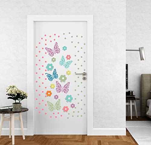 DivineDesigns™ Dots Butterfly Door Sticker | Sticker for Living Room, Bedroom, Office (Vinyl, Standard, Multicolour)