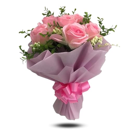 SWEET STEMS Premium Pink Artificial Flower Bouquet for Your Loved Ones (Birthday Card)