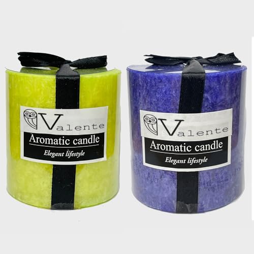 The Decor Affair Pair of Citrus Grove Scented Pillar Candles (3x3 Inches) - Refreshing Fragrance Additions for Brightening Up Any Space (Green Blue)