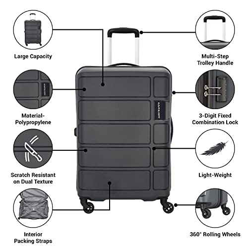 Kamiliant by American Tourister Harrier 56 Cms Small Cabin Polypropylene (PP) Hard Sided 4 Wheeler Spinner Wheels Luggage (Grey)