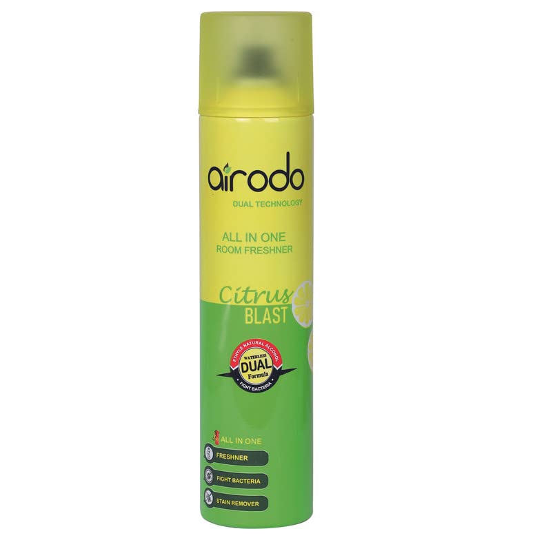 AIRODO Citrus Blast Air Freshener with Dual Technology, Easy Push and Spray, Stain Removal Floral Crush, All in One Room Freshener for Home and Office (250ml, Pack of 1)