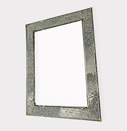 Cheval Glass Beautifully Engraved Designer Rectangular Wall Mirror with Silver Frame - (24 X 24 Inches, Silver)