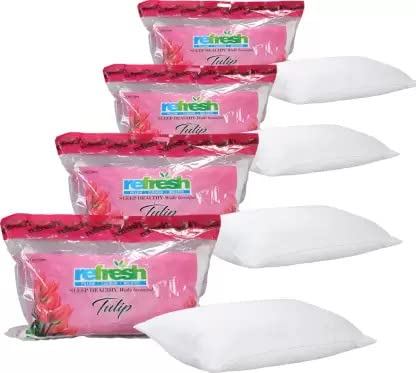 Refresh Premium Fabric Covering for Enhanced Feel Microfibre Solid Sleeping Pillow White (Pack of 4)