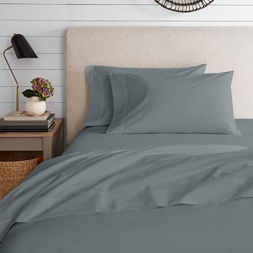 Purity Home Hotel Collection Premium Cotton Percale Sheets - 400 Thread Count - 100% Natural Combed Cotton, Cooling Bed Sheets, Sheet Set with Deep Pocket Fitted, Luxury Bedding (King, Charcoal Gray)