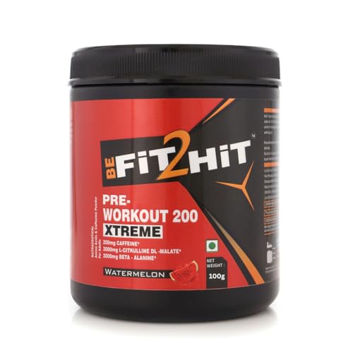 BeFit2Hit Pre-Workout Supplement, Watermelon Flavour, 100g (30 Servings), 200mg Caffeine, 200mg Theanine, 2000mg Beta Alanine, 3000mg Citrulline