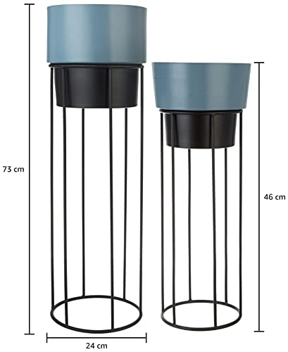 Amazon Brand - Solimo Metal Planters with Metal Stand - Grey & Black (Set of 2)