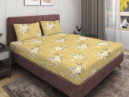 Double Flat Bed Size Bedsheet (78 * 72 INCHES with 2 Matching Pillow Covers(Yellow)